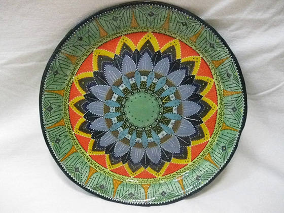 Large Hand-Painted Platter, with Persian Rug Motifs